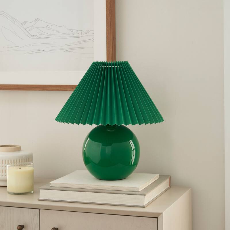 Nourison 13" Round Ceramic Table Lamp with Pleated Shade