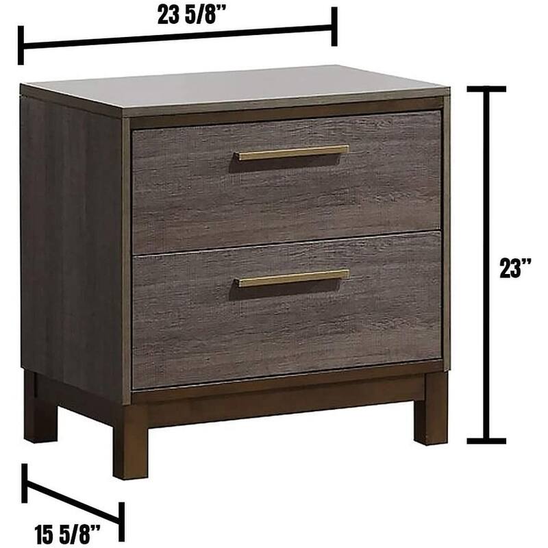 Contemporary 1pc Nightstand Two Tone Antique Bedroom Furniture Nightstand Center Metal Glides Bar Pulls