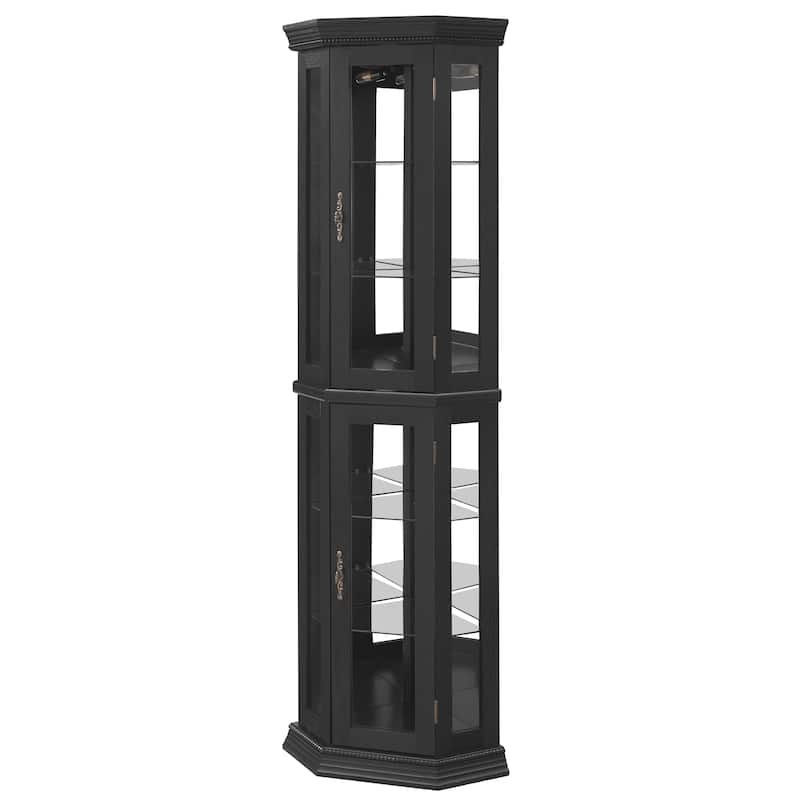 Lighted Corner Curio Cabinet with Tempered Glass Doors, Floor Standing Display Cabinet, China Cabinet with Adjustable Shelves