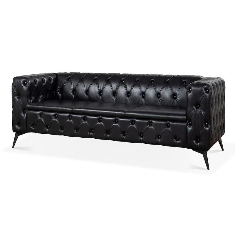Black Upholstered Traditional Removable Cushion Three-Seater Sofa - 33.07 x 84.06 x 29.72