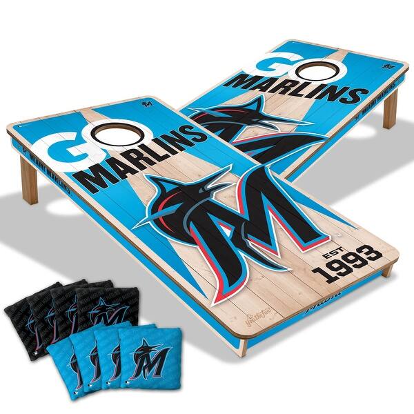slide 2 of 7, Miami Marlins MLB 2x4 Cornhole Board Set Include Carrying Case