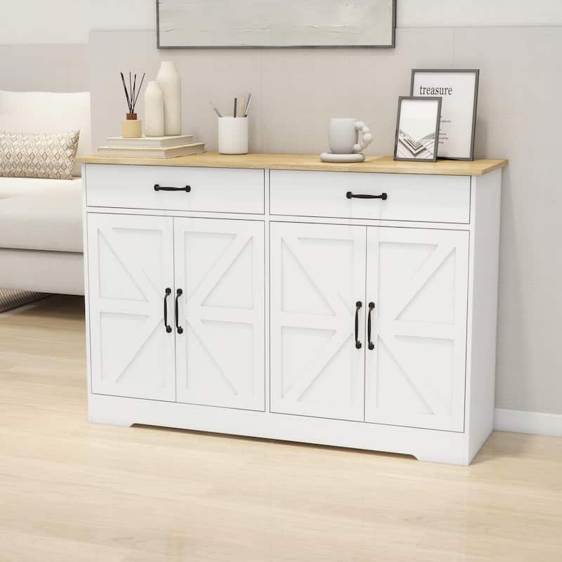 Farmhouse Buffet Cabinet: Rustic Charm with 2 Drawers, 4 Doors