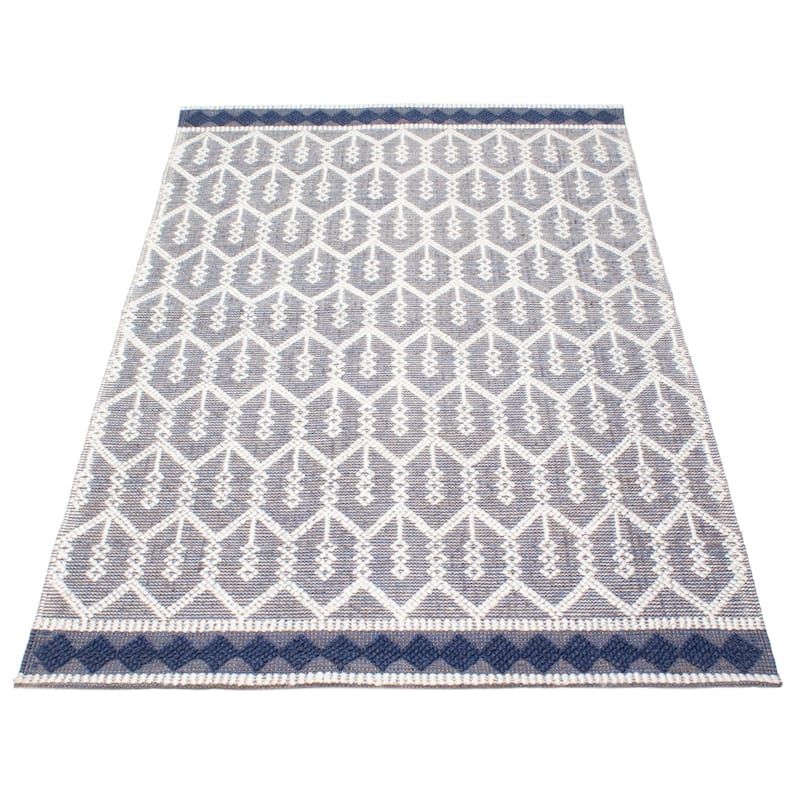 ECARPETGALLERY Braid weave Sienna Navy Wool Rug - 5'0 x 8'3