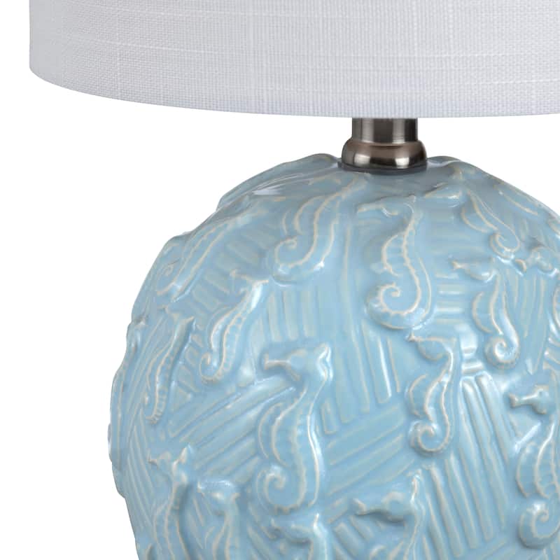 Light Blue Ceramic Seahorse Table Lamp with Shade - 9" x 9" x 16"