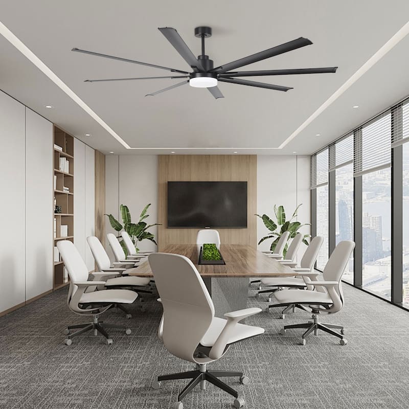 Vaczon 84" Industrial Black Aluminum Large Smart Ceiling Fan with Light and APP Control
