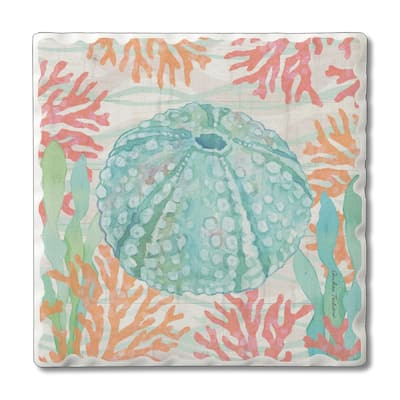 Counterart Absorbent Stone Coasters - Salt & Sea - Urchin - Set of 4 - 4x4x1.556