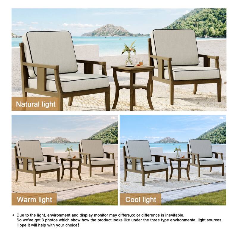 Wood Patio Bistro Set with Water-Resistant Cushions(Set of 3)
