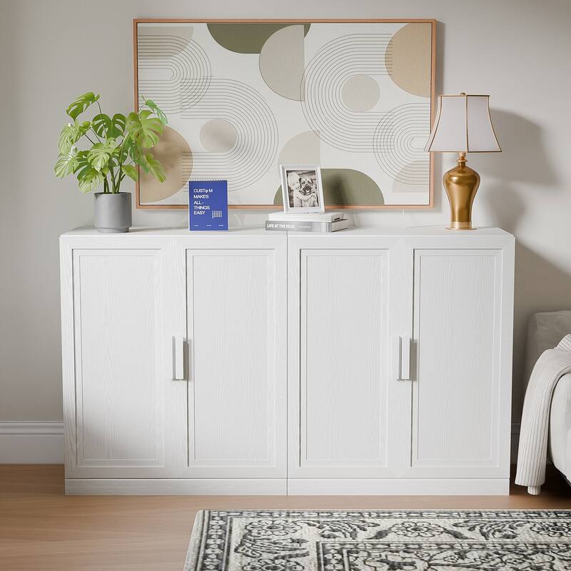 Dovelina Sideboard Buffet Storage Cabinets with Adjustable Shelves,Wooden Door - 72"Lx31"H - White