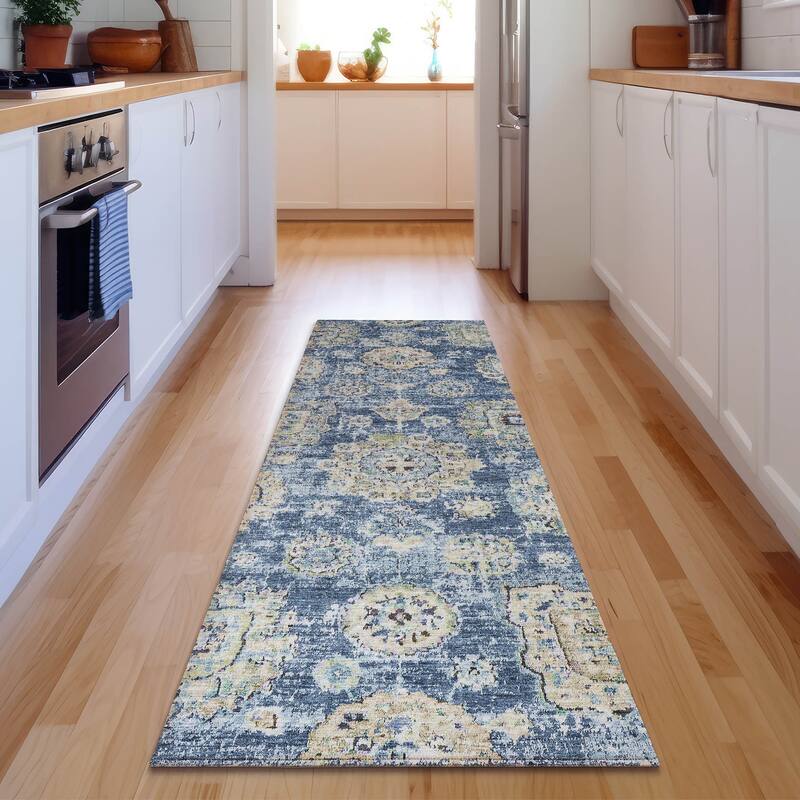 Premium Washable Super Soft Vintage Traditional Mayfield Rug - Blue - 2' 3" x 7' 6" - Runner
