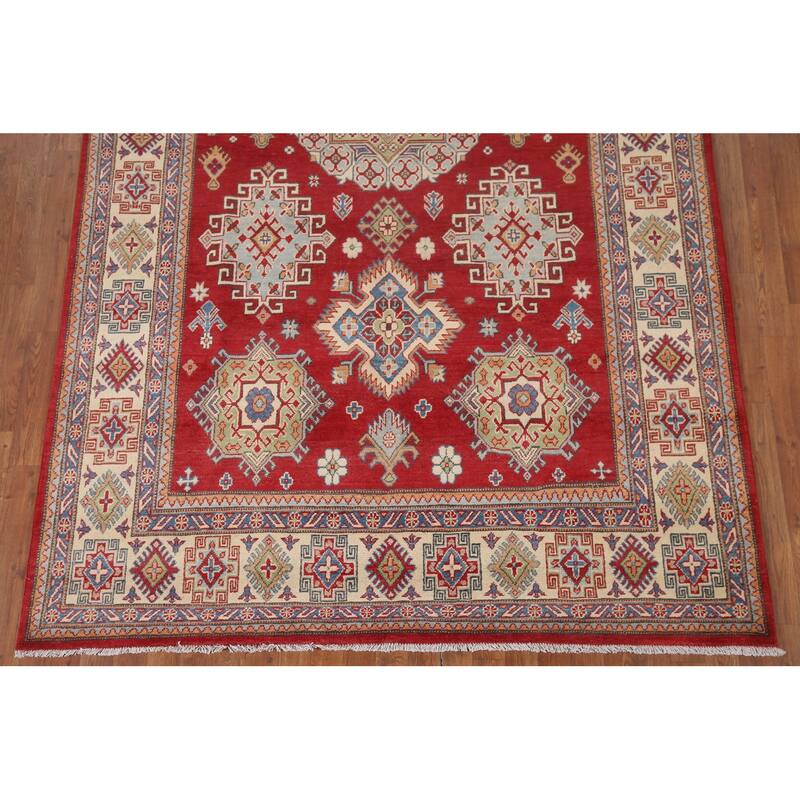 Hand Knotted Oriental 100% Wool Carpet Traditional Geometric Red Kazak Area Rug - 10' 5'' X 6' 3''