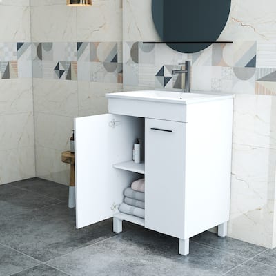 24-Inch Floor-Standing Bathroom Vanity & Sink Combo: Double Soft-Close Doors, Adjustable-Shelf Cabinet, Metal Handles.