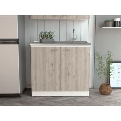 39-Inch Kitchen Sink Cabinet with Double Doors, Two Shelves, and Stainless Steel Top,Faucet Not Included