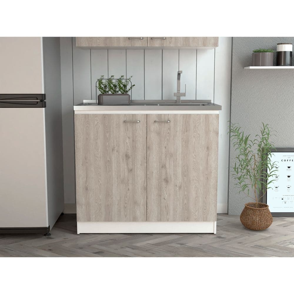 39-Inch Kitchen Sink Cabinet with Double Doors, Two Shelves, and Stainless Steel Top,Faucet Not Included