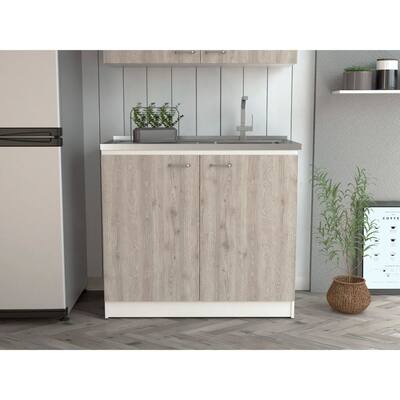 Freestanding Stainless Steel Sink Cabinet, Double Doors, Two Shelves,Faucet Not Included, 39-Inch - 20.5in L Engineered Wood