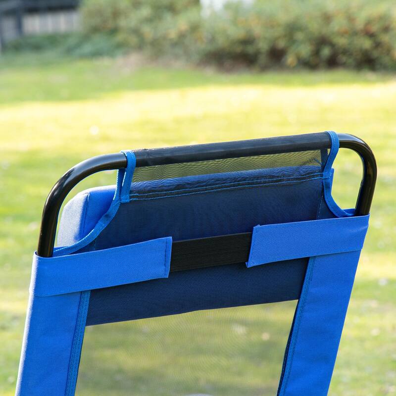 Folding Patio Chairs Set of 2, Outdoor Deck Chair with Adjustable Sling Back, Camping Chair with Removable Headrest
