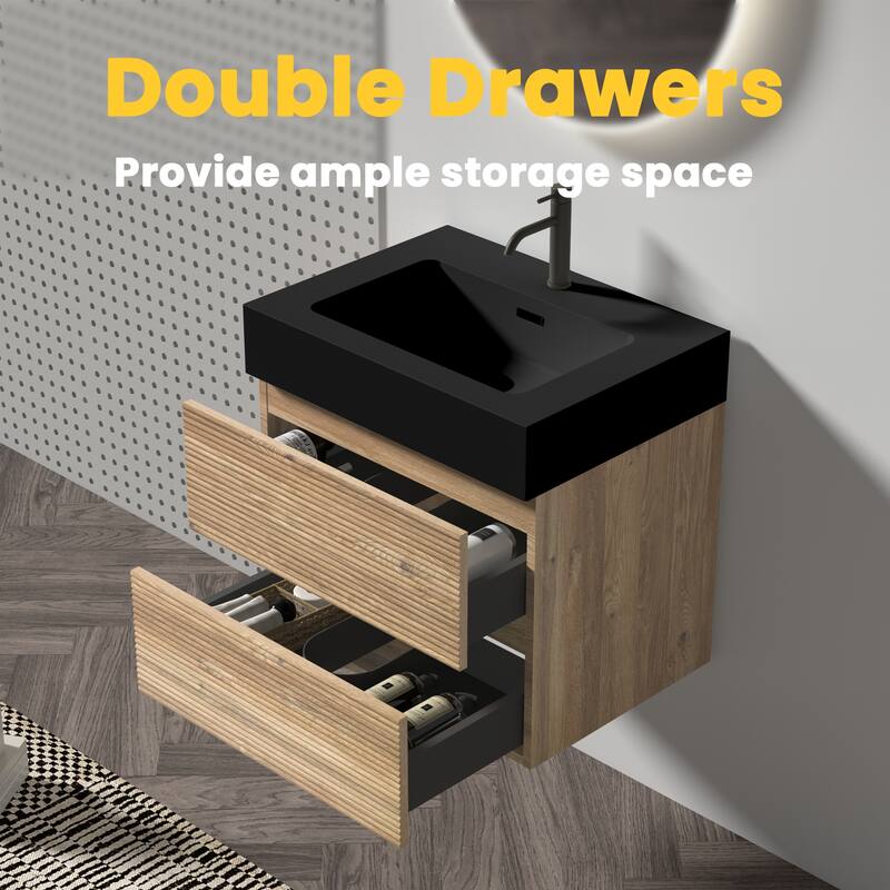 GDFStudio - Grace Wall-Mounted Bathroom Vanity with Engineered Quartz Sink & Soft Close Drawers, without Drainage and Faucet