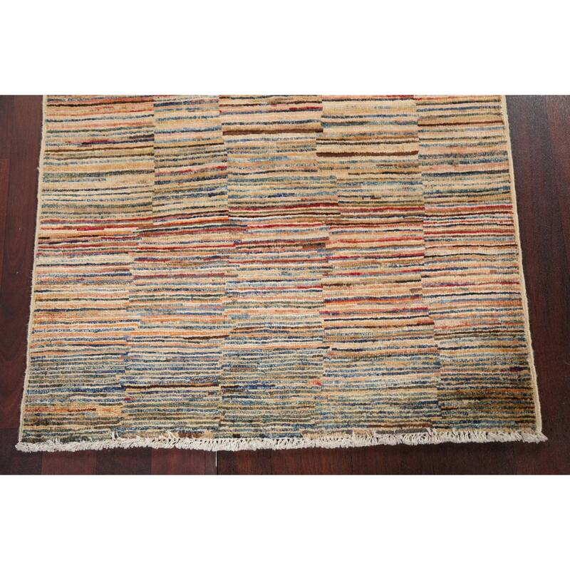 Striped Gabbeh Kashkoli Contemporary Area Rug Hand-knotted Wool Carpet - 2'8" x 3'11"