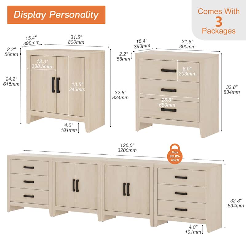 WAMPAT Modern Farmhouse TV Stand with 6 Drawers & 2 Cabinets, Wide Entertainment Center for Large TVs & Media Storage