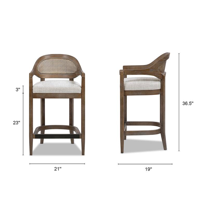 Americana Modern Cane Back Bar Stool - Counter or Bar Height - 26 or 30 Inch - Solid Oak Wood Frame - No Assembly Required