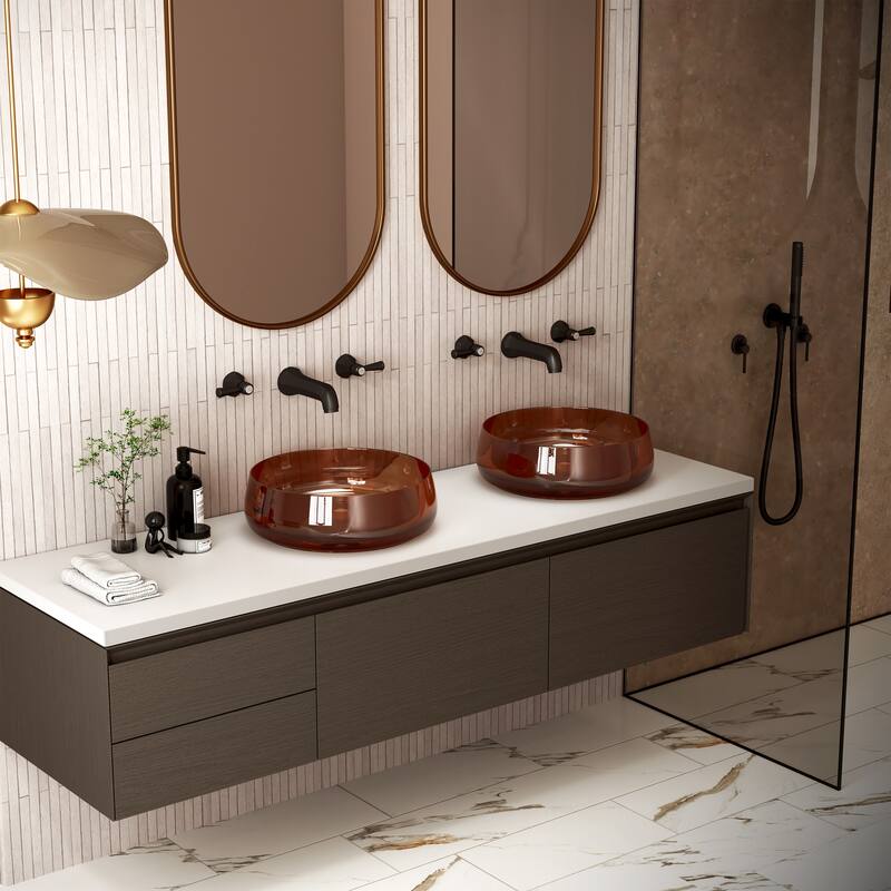 Transparent Resin Vessel Bathroom Sink Included Pop-up Drain and Drain Hose, Modern Above Counter Wash Basin with Center Drain