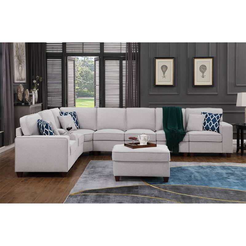 Sectional Sofa with Ottoman - Light Grey