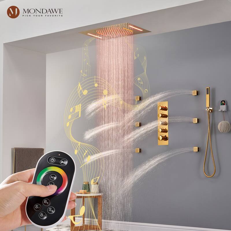 64 Colors LED Light and Music Ceiling Mounted Thermostatic Shower System