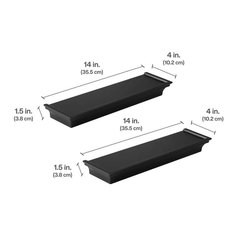 Melannco Set of 2 Floating Wall Shelves, 14 Inch, Black