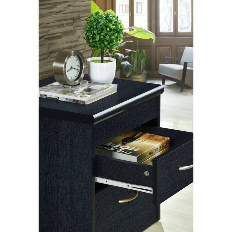 72.75" Black Two Drawer with Ring Pull Nightstand