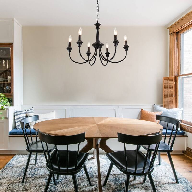6-Light Modern Chandelier , Farmhouse Candle Chandelier for Dining Room Living Room Bedroom Kitchen - W24.4"x H15.55"