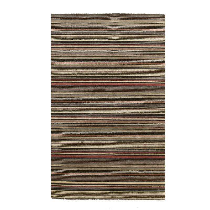 Black/Charcoal Handmade Wool Transitional Striped Rug, 3' x 5' - Durable striped rug with bold neutral tones. - N/A