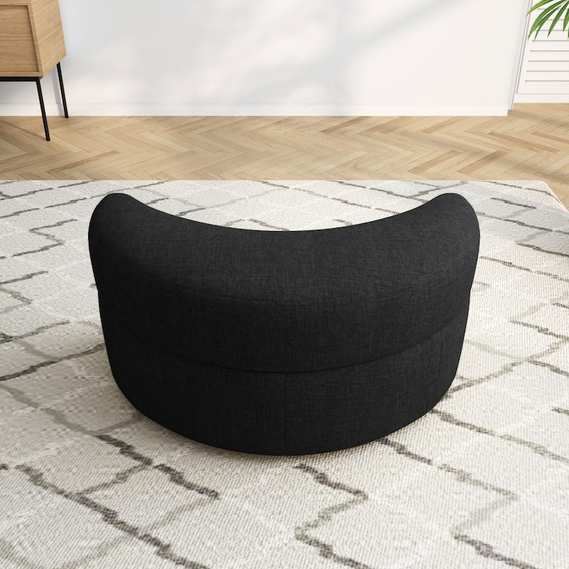 Upholstered Chenille Boucle Half Moon Storage Ottoman with Tray