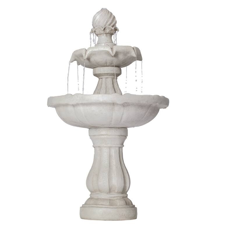 Christopher Knight Home - 2-Tier White 37.4"H Polyresin Outdoor Water Fountain with Recirculating Pump