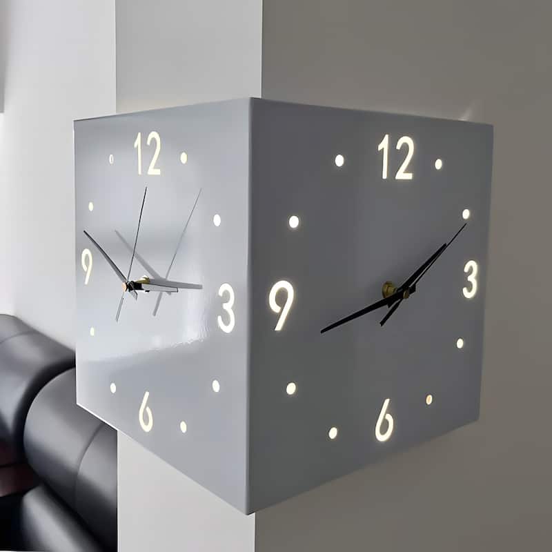 Backlit LED Wall Clock Corner Clock w/ Motion Sensor - White