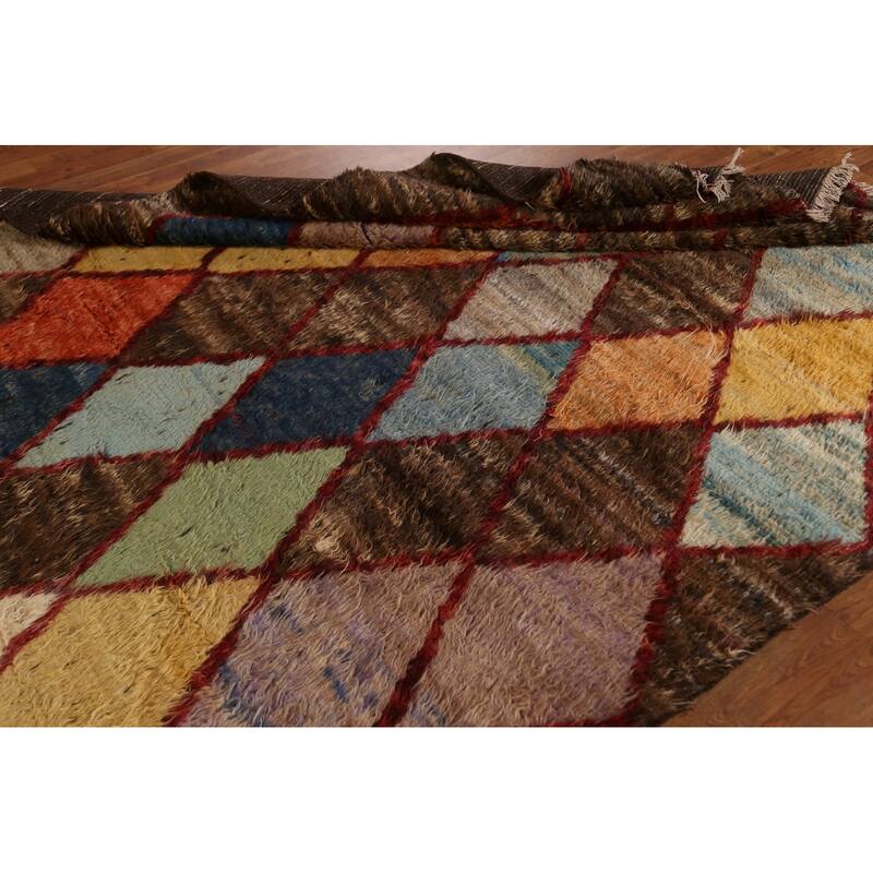 Hand Knotted Oriental 100% Wool Carpet Tribal Trellis Brown Moroccan Area Rug - 9' 4'' X 6' 11''