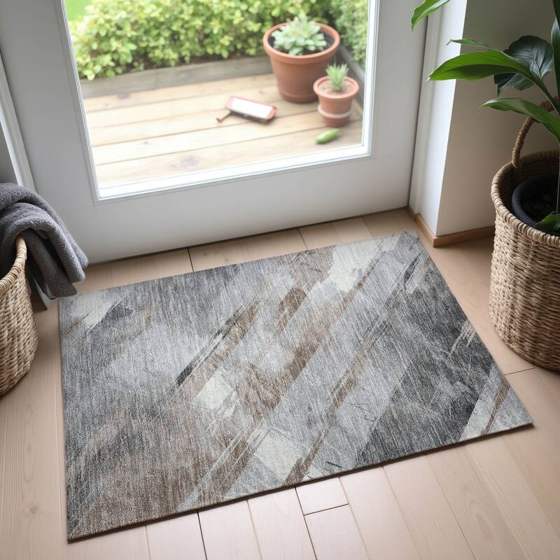 Premium Washable Super Soft Abstract Stripe Mayfield Rug - Taupe - 1'8" x 2'6"