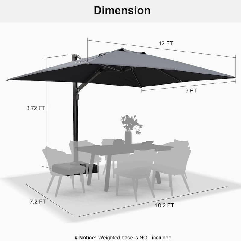 PURPLE LEAF Sturdy Heavy-duty Patio Cantilever Offset Umbrella with 360-degree Rotation