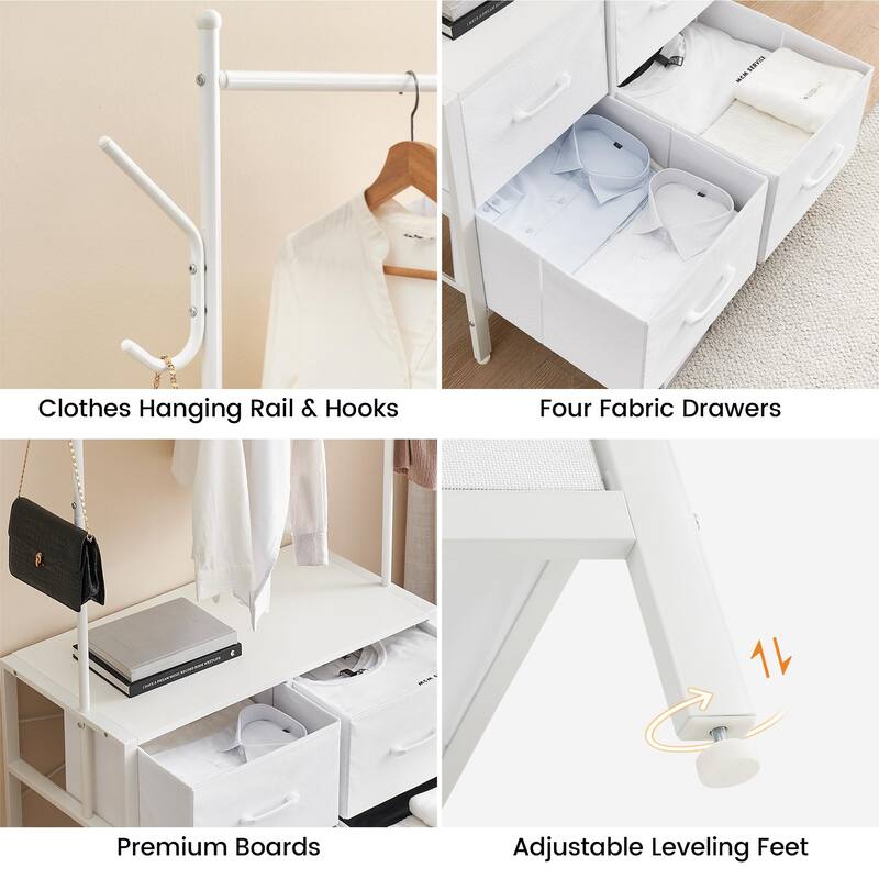 Clothes Rack Storage Organizer with 4 Drawers and Wooden Top Garment Rack