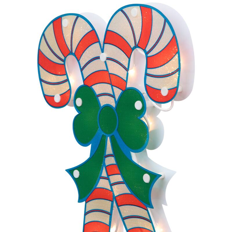 Set of 3 Lighted Holographic Cy Cane Christmas Pathway Markers 25.5" - Red
