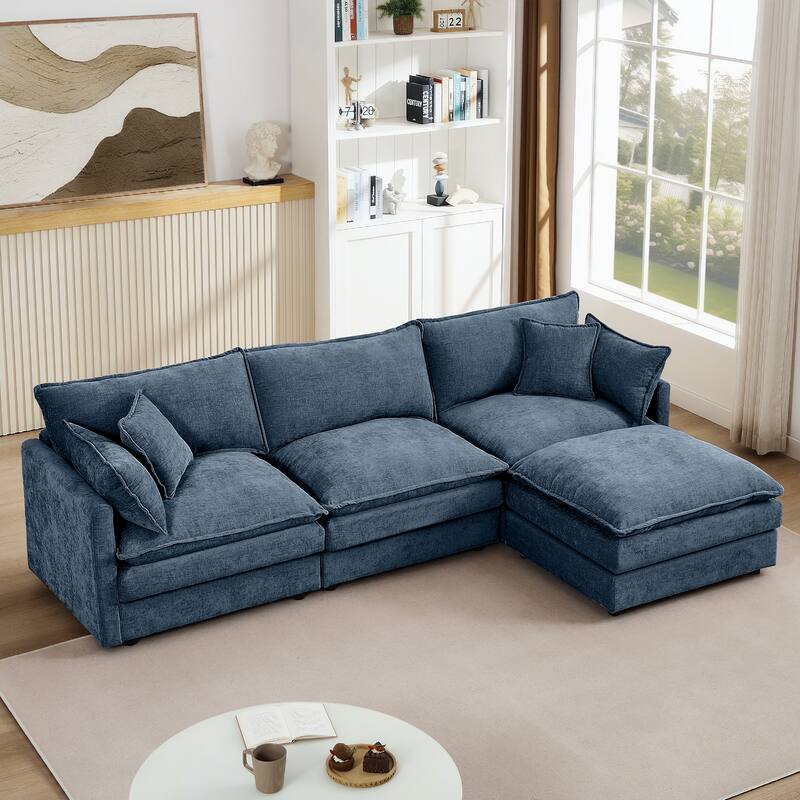 L Shape Modular Sectional Sofa Chenille Upholstered Couch wOttoman