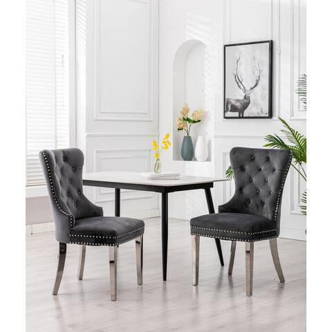 Home Beyond Button Tufted Velvet Upholstered Wingback Dining Chairs Set of 2, Gray