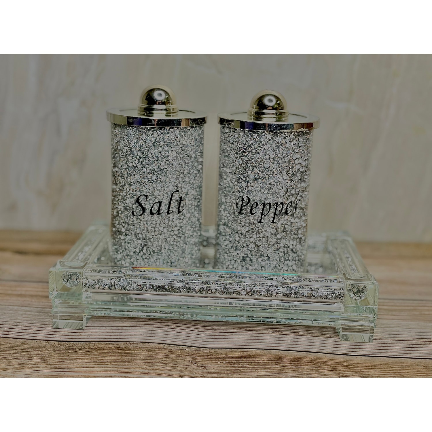 Ambrose Exquisite Salt Pepper Canisters with Tray in Gift Box