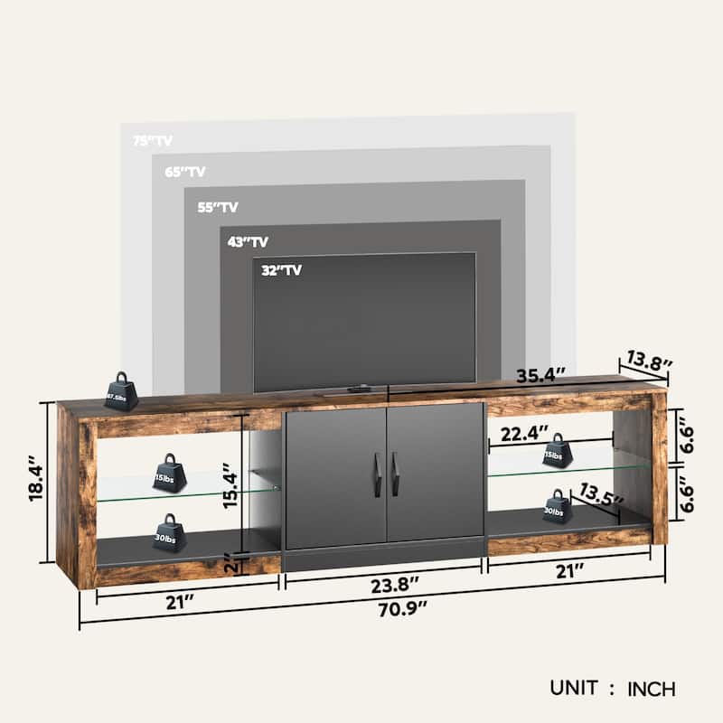 70 inch TV Stand 20 Color RGB Light Entertainment Center