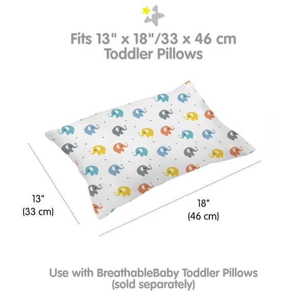 dimension image slide 4 of 13, BreathableBaby Cotton Percale Pillowcase, For 13" x 18"/33 x 46 cm Toddler Pillow, Prints (2-Pack)