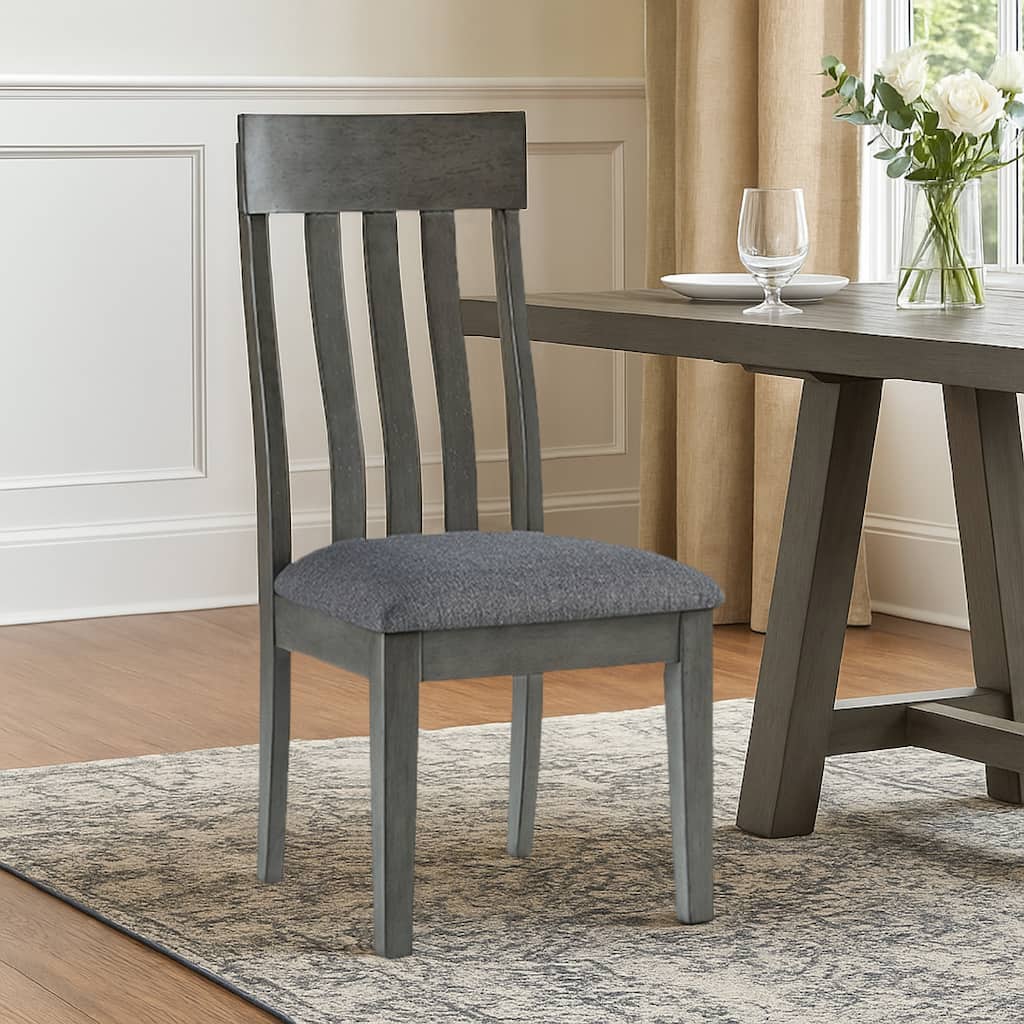 Haly Dining Side Chair Set of 2, Solid Wood Gray Frame, Fabric Seat