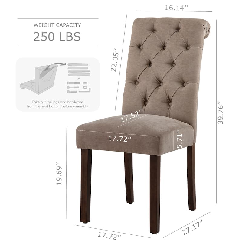 Tufted Parsons Upholstered Dining Side Chairs with Solid Wood Legs and Padded Seat