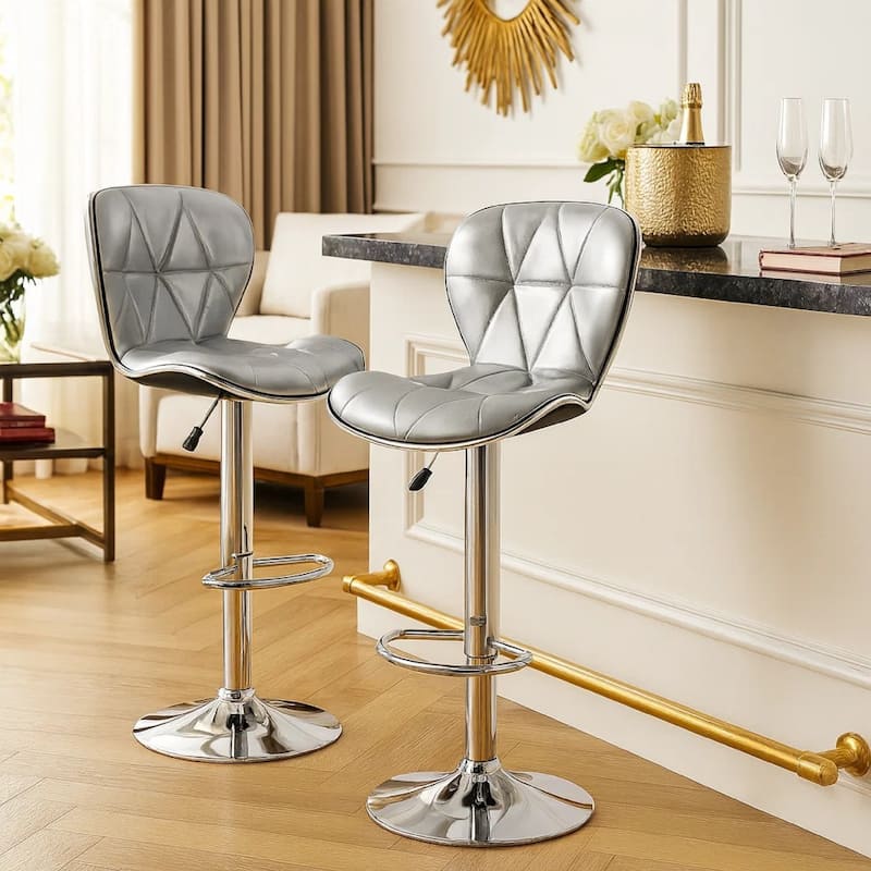 Polyurethane Swivel Barstool Silver Set of 2