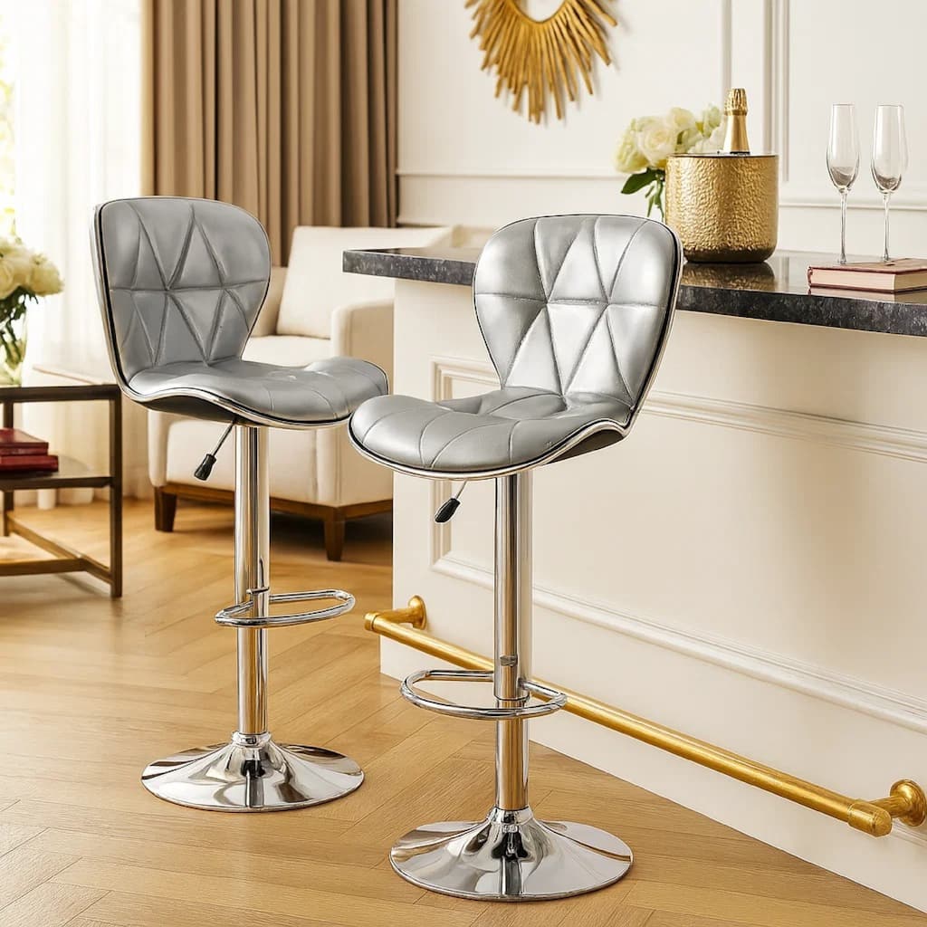 Polyurethane Swivel Barstool Silver Set of 2