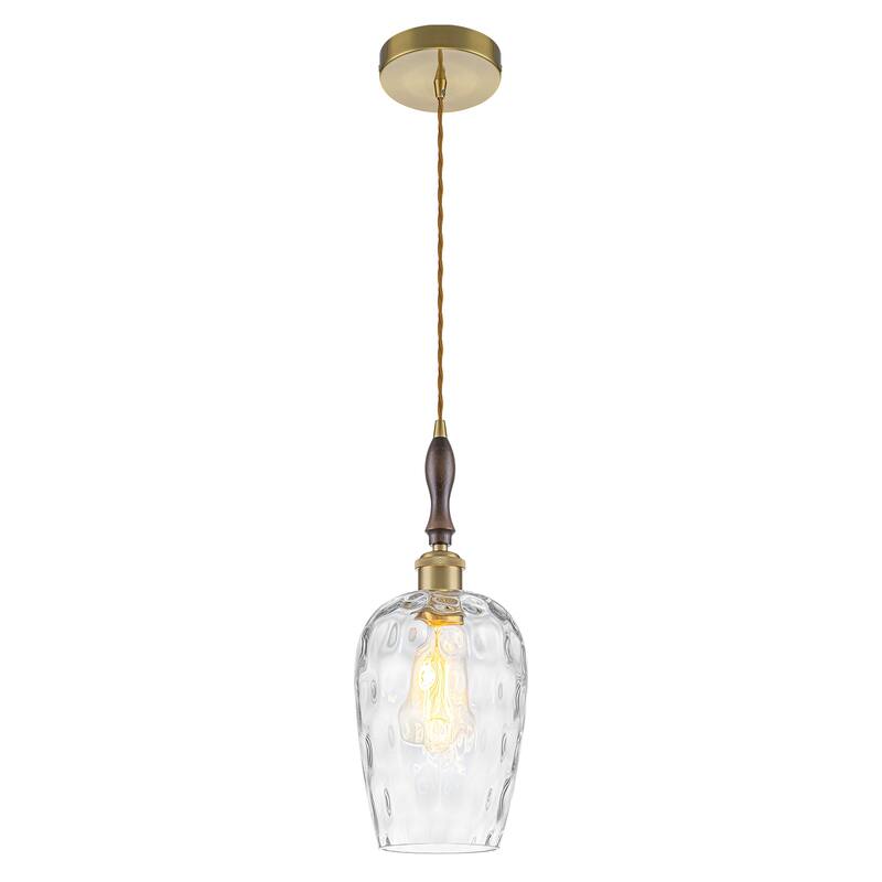 Modern 1-Light Brass Pendant Hammered Glass Shade Kitchen Lighting - Dia.6-in