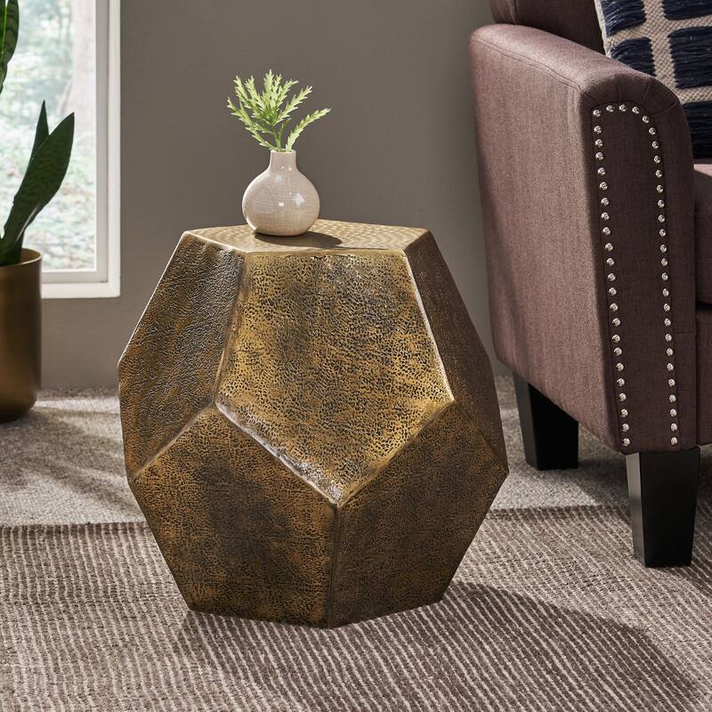19.5" Modern Hexagon End Table with Aluminum Frame for Living Room or Bedroom