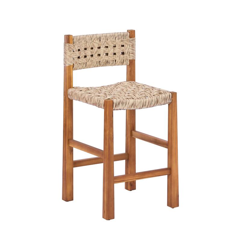 Christopher Knight Home - Modern Acacia Wood Outdoor Bar Stools with Teak Finish and Wicker Back Patio Chairs